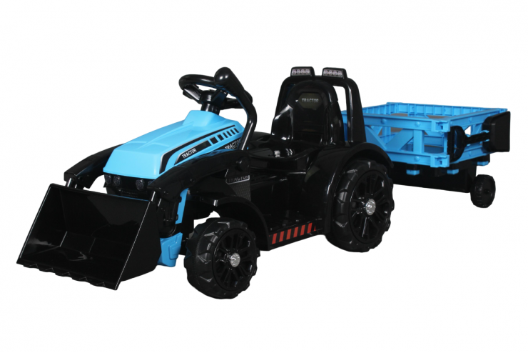 Детский электромобиль трактор с прицепом и ковшом (пульт 2.4G) Синий