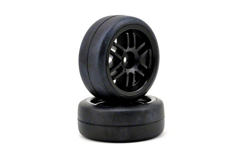 Tires and wheels, assembled, glued (Rally wheels, black , 1.9 Gymkhana slick tires) (2)