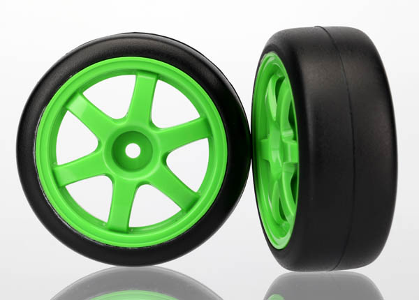 Шины и диски в сборе, assembled, glued (Volk Racing TE37 green wheels, 1.9 Gymkhana slick tires) (2)
