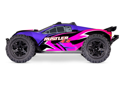 Радиоуправляемая трагги TRAXXAS Rustler 4X4 4WD с LED подсветкой Розовая