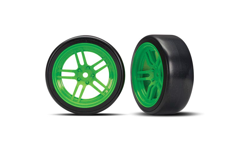 Tires and wheels, assembled, glued (split-spoke green wheels, 1.9'' Drift tires) (front)