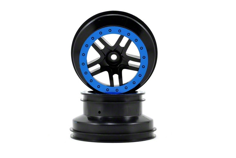 Wheels, SCT Split-Spoke, black, blue beadlock style, dual profile (2.2'' outer 3.0'&#
