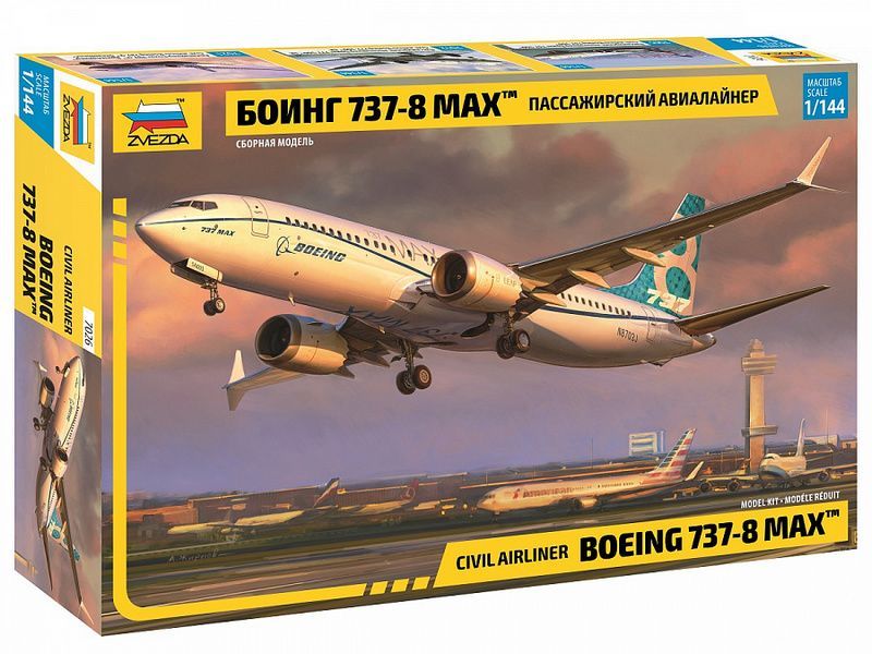 Сборная модель ZVEZDA Пассажирский авиалайнер Боинг 737-8 MAX, 1/144