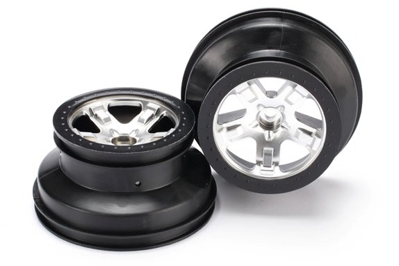 Wheels, SCT satin chrome, black beadlock style, dual profile (2.2” outer, 3.0” inner) (2WD front) (2