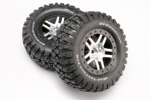 Tires & wheels, assembled, glued (SCT Split-Spoke, satin chrome, black beadlock wheels, BFGoodri