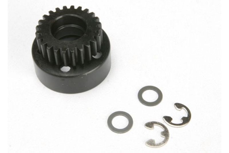 Clutch bell, (24-tooth)/ 5x8x0.5mm fiber washer (2)/ 5mm E-clip (requires #4611-ball bearings, 5x11x