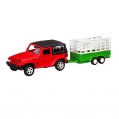Машина АВТОПАНОРАМА Jeep Wrangler c прицепом для перевозки животных, 1/43, инерция, в/к