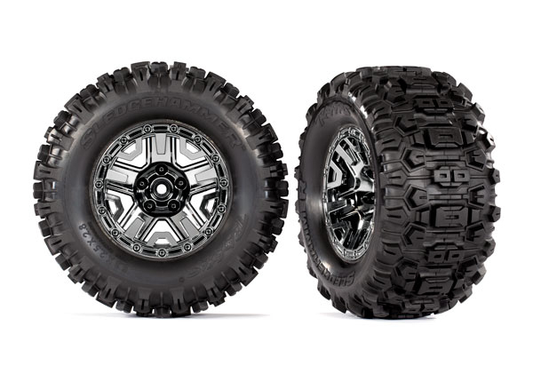Колеса в сборе Tires & wheels, assembled, glued (black chrome 2.8'' wheels, Sledgehammer™ tires, foam inserts) (2) (TSM® rated)