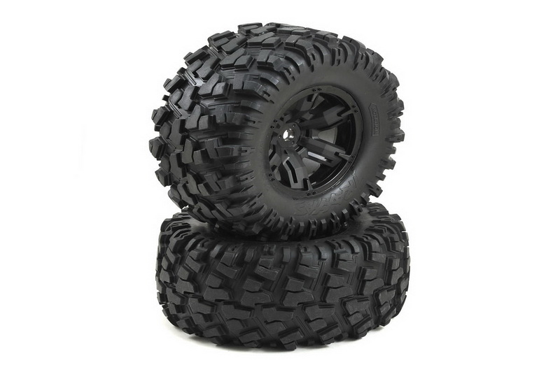 Tires & wheels, assembled, glued (X-Maxx black wheels, Maxx AT tires, foam inserts) (left & right) (