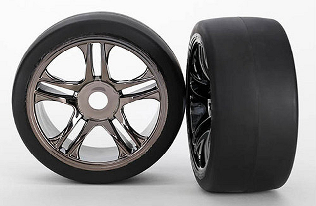 Tires & wheels, assembled, glued (split-spoke, black chrome wheels, slick tires (S1 compound), f