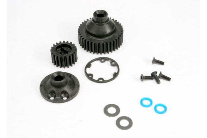 Gears, differential 38-T (1)/ differential drive gear 20-T/ side cover plate (1)/ gasket (1)/ output