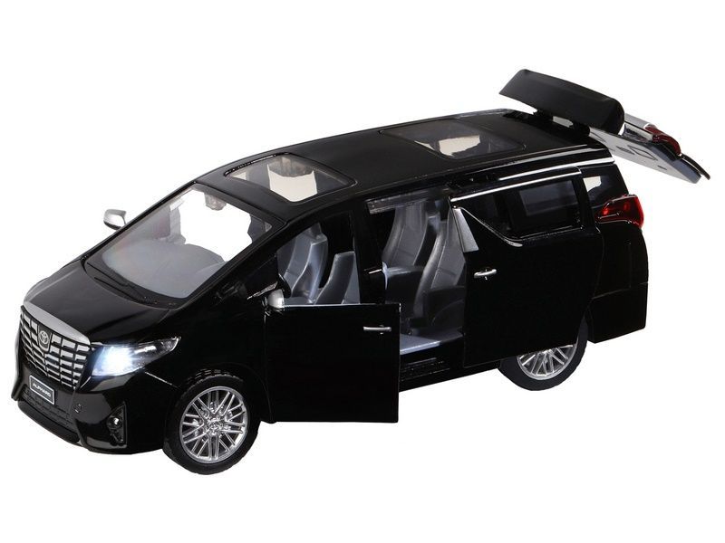 Машина АВТОПАНОРАМА Toyota Alphard, 1/29, черный, откр. двери, свет, звук, в/к 20*10*11 см