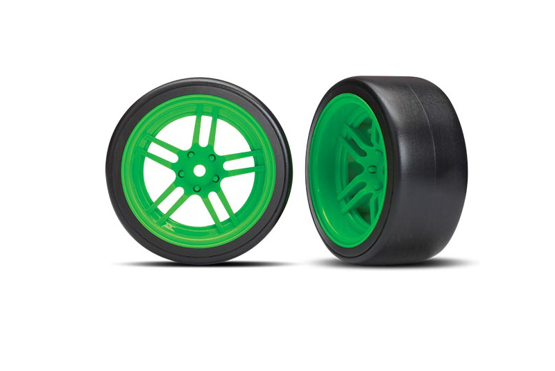 Tires and wheels, assembled, glued (split-spoke green wheels, 1.9'' Drift tires) (rear)