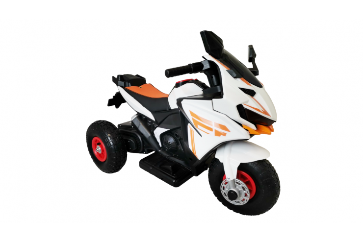 Электромотоцикл детский трицикл (2 мотора, надувные колеса) Белый