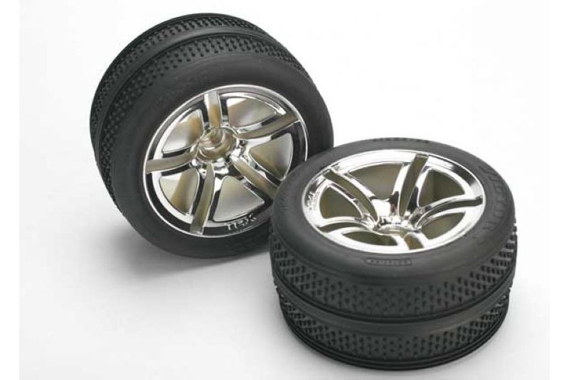 Tires & wheels, assembled, glued (Twin-Spoke wheels, Victory tires, foam inserts) (nitro front)