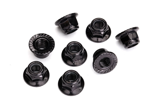 Гайки Nuts, 5mm flanged nylon locking (steel, black serrated) (8)