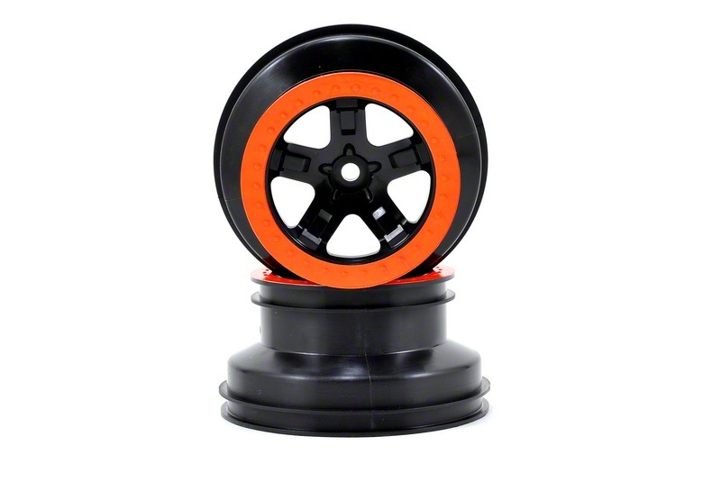 Wheels, SCT black, orange beadlock style, dual profile (2.2'' outer 3.0'' inner)