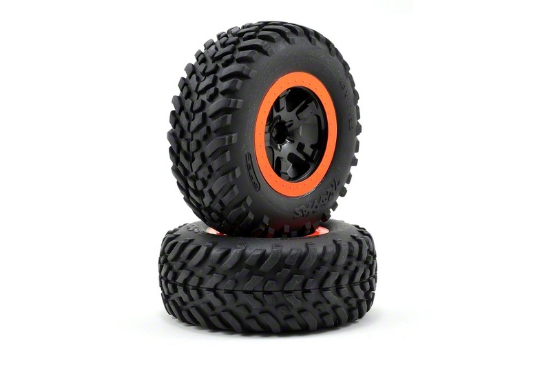 Tire & wheel assy, glued (SCT black, orange beadlock wheels, SCT off-road racing tires, foam ins
