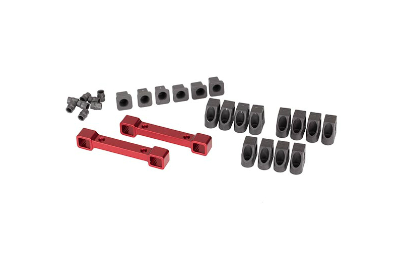 Mounts, suspension arms, aluminum (red-anodized) (front & rear)/ hinge pin retainers (12)/ inserts