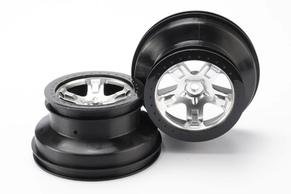 Wheels, SCT satin chrome, black beadlock style SCT, dual profile (2.2” outer, 3.0” inner) (4WD front
