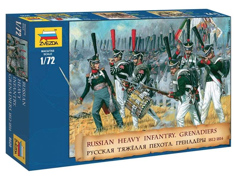 Сборные солдатики ZVEZDA Русская тяжёлая пехота Гренадёры 1812-1814 гг., 1/72