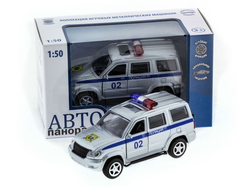 Машина ''АВТОПАНОРАМА'' инерц. УАЗ Патриот (полиция) 1/50, в/к 12*7*5,5 см