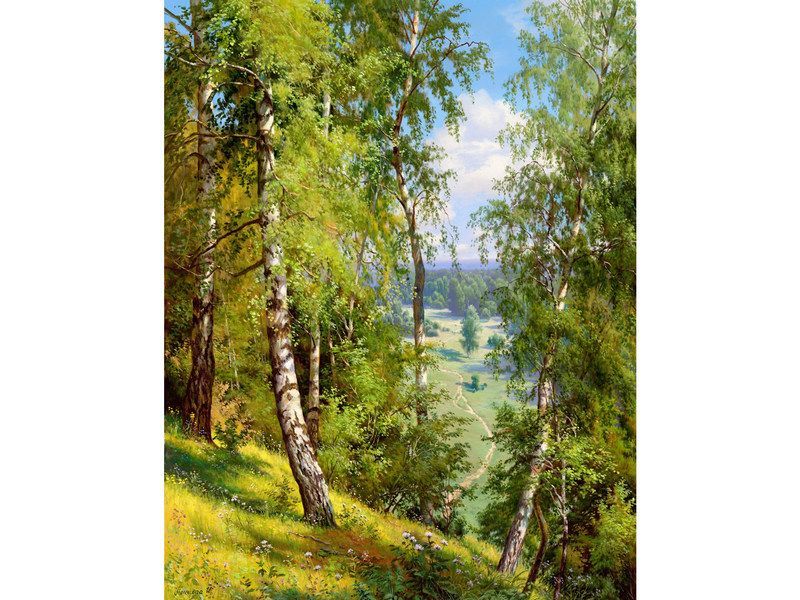 Картина мозаикой с нанесенной рамкой 40х50 И.ПРИЩЕПА. БЕРЕЗЫ В ЛЕСУ (27 цветов)