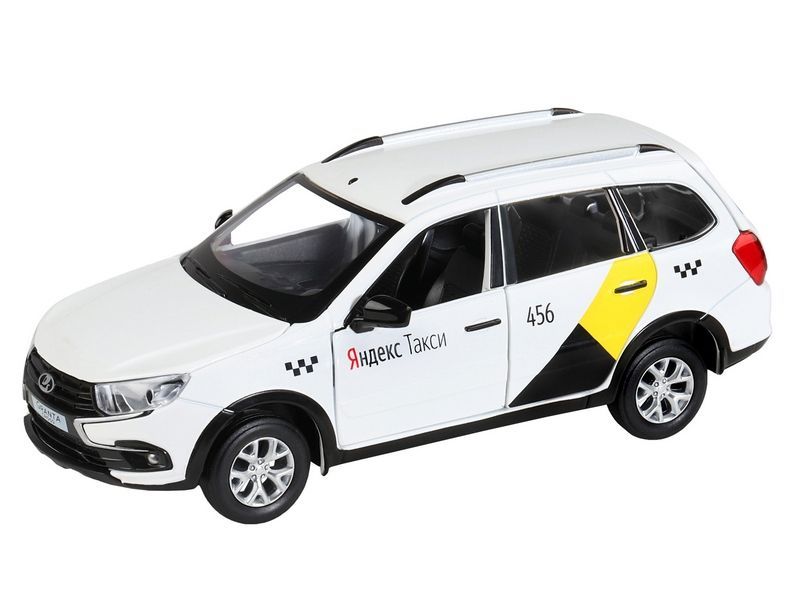 Машина ''АВТОПАНОРАМА'' Яндекс.Такси LADA GRANTA CROSS, белый, 1/24, свет, звук, в/к 24,5*12,5*10,5см