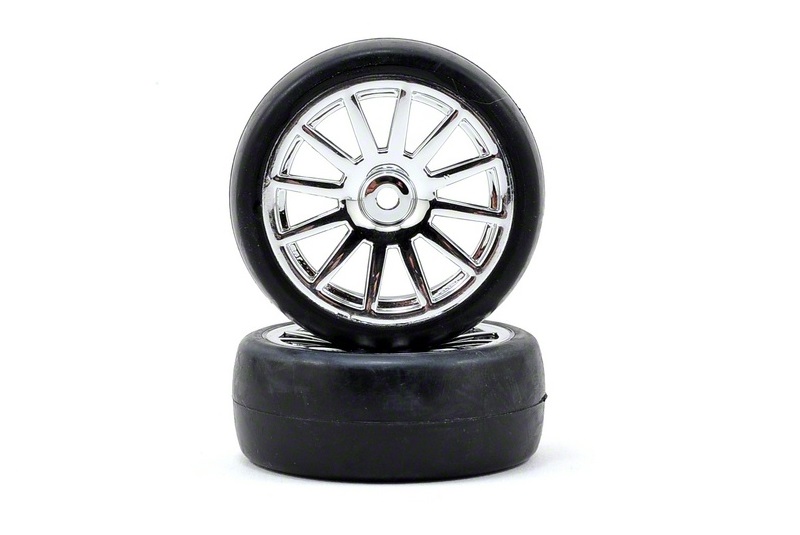Tires & wheels, assembled, glued (12-spoke chrome wheels, slick tires) (2)