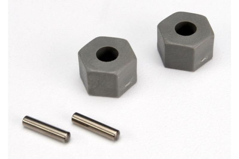 Wheel hubs, hex (tall offset, Rustler/Stampede front) (2)/ axle pins (2.5x10mm) (2)