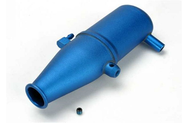 Tuned pipe, aluminum, blue-anodized (dual chamber with pressure fitting)/ 4mm GS