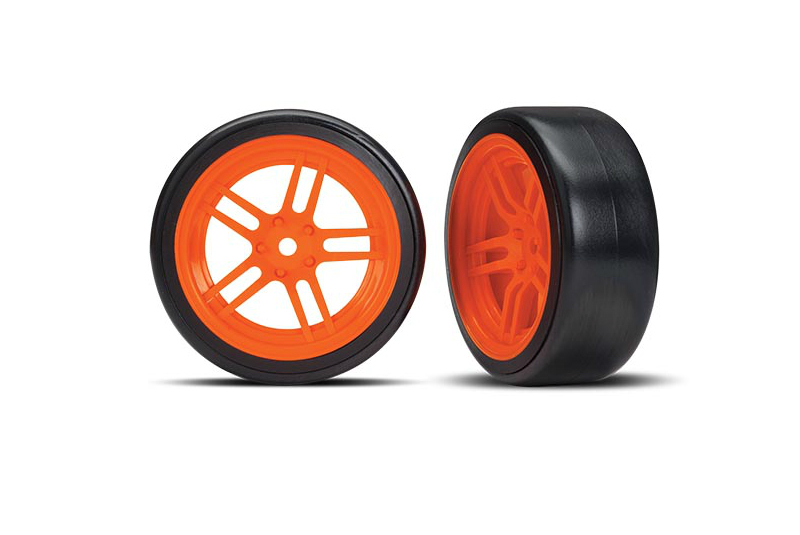 Tires and wheels, assembled, glued (split-spoke orange wheels, 1.9'' Drift tires) (front)