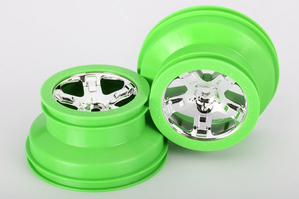 Wheels, SCT, chrome, green beadlock style, dual profile (2.2'' outer 3.0'' inner