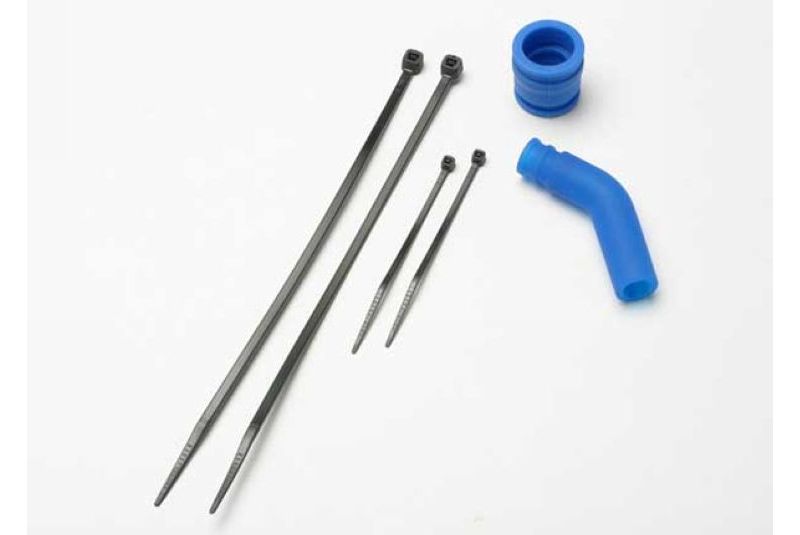 Pipe coupler, molded (blue)/ exhaust deflecter (rubber, blue)/ cable ties, long (2)/ cable ties, sho