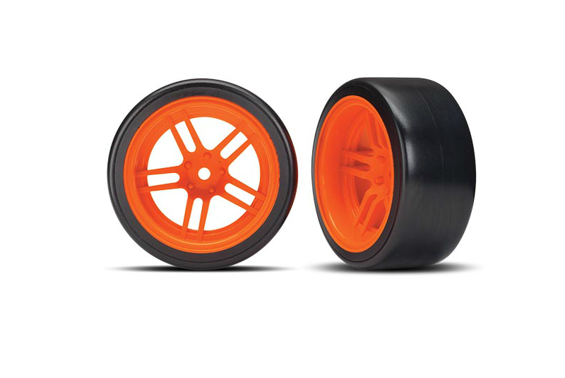 Tires and wheels, assembled, glued (split-spoke orange wheels, 1.9'' Drift tires) (rear)