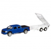 Машина АВТОПАНОРАМА Ford F-150 c прицепом с дорожными знаками, 1/43, инерция, в/к