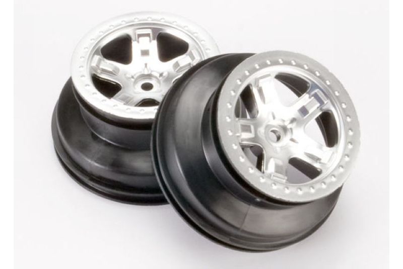 Wheels, SCT satin chrome, beadlock style, dual profile (2.2'' outer, 3.0'' inner