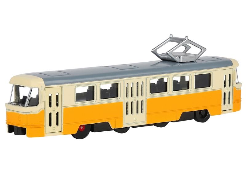 Трамвай ''Автопанорама'', желтый, 1/90, свет, звук, инерция, в/к 22*13,5*5,8 см
