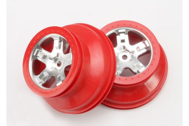Wheels, SCT satin chrome, red beadlock style, dual profile (2.2'' outer, 3.0'' i