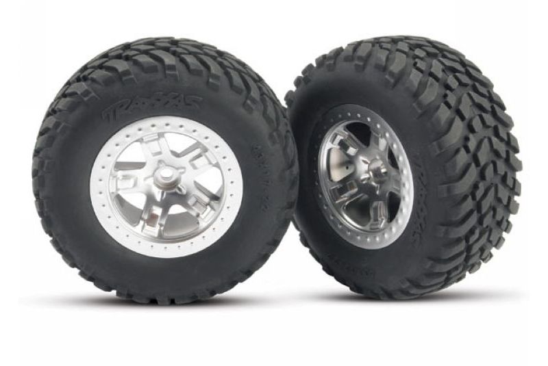 Tires & wheels, assembled, glued (SCT satin chrome, beadlock style wheels, SCT off-road racing t