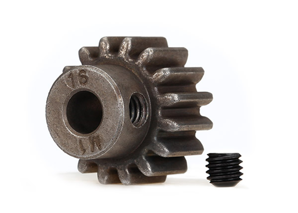 Gear, 16-T пиньен (1.0 metric pitch) (fits 5mm shaft): set screw (compatible with steel spur gears)