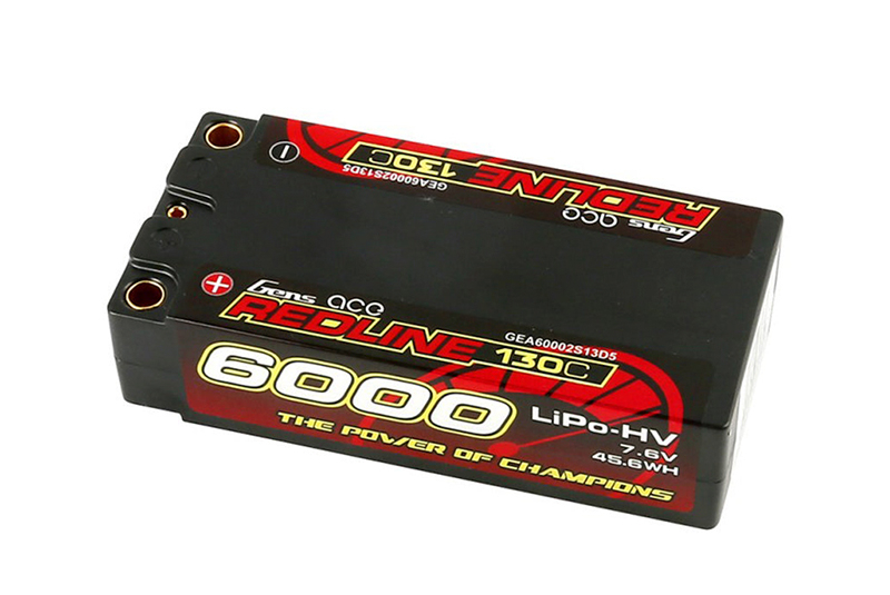 Аккумулятор Gens Ace Redline Series 6000mAh 7.6V 130C 2S2P HardCase 63# HV Shorty Lipo