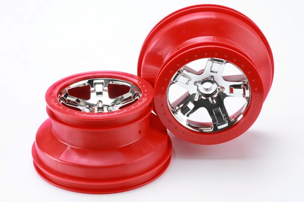 Wheels, SCT chrome, red beadlock style, dual profile (2.2” outer, 3.0” inner) (4WD front/rear, 2WD r