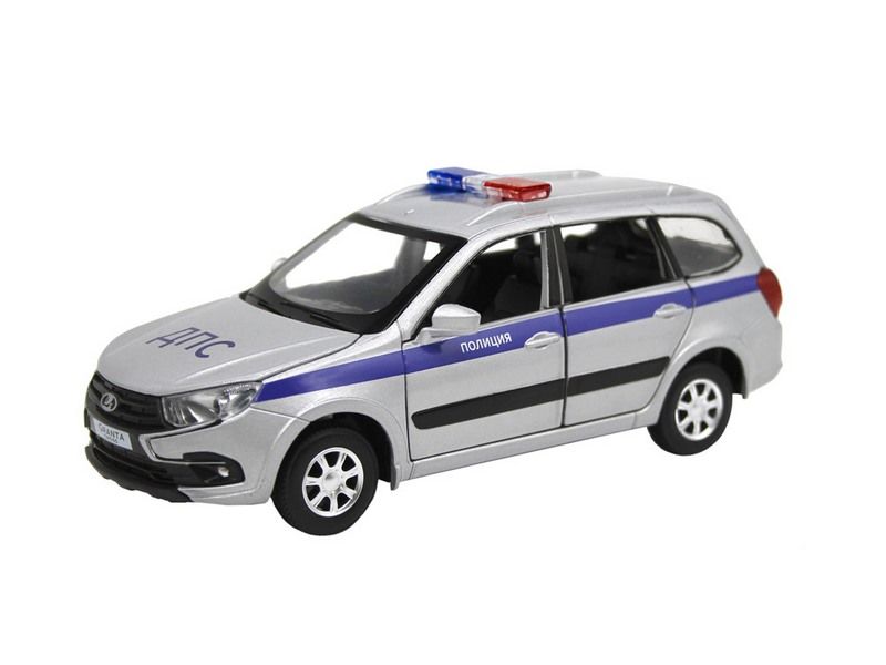 Машина ''АВТОПАНОРАМА'' LADA GRANTA CROSS Полиция, серебро, 1/24, свет, звук, в/к 24,5*12,5*10,5 см