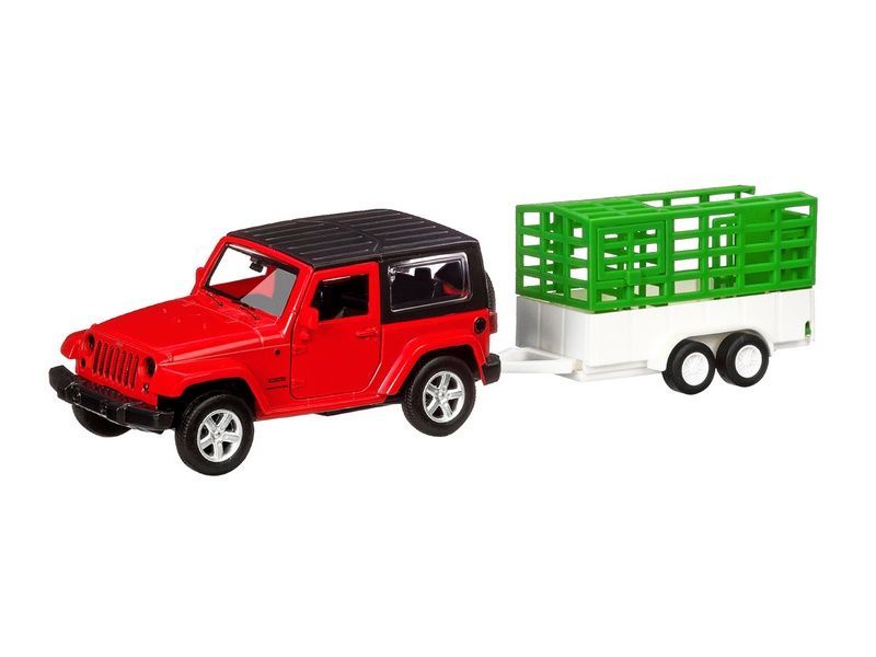 Машина АВТОПАНОРАМА Jeep Wrangler c прицепом, 1/43, открываются передние двери, инерция, в/к