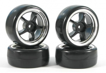 Колеса дрифт 1/10 - Fastrax 5-Spoke (V2 Tyre) 4шт - Chrome