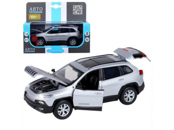Машина АВТОПАНОРАМА Jeep  Cherokee, 1/32, серебряный, инерция, свет, звук, в/к 17,5*13,5*9 см
