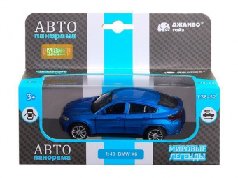 Машина АВТОПАНОРАМА BMW X6, 1/43, синий, инерция, откр. двери, в/к 17,5*12,5*6,5 см