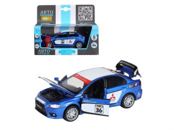 Машина АВТОПАНОРАМА Mitsubishi Lancer Evolution, 1/32, синий, свет, звук, в/к 18*9*13,5 см