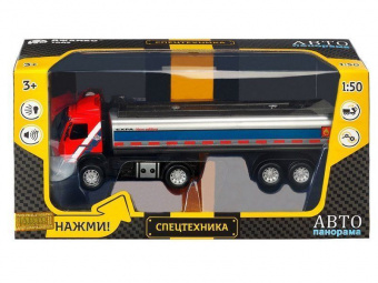 Машина ''АВТОПАНОРАМА'' Volvo бензовоз, красный, 1/50, свет, звук, в/к 28*14*10 см